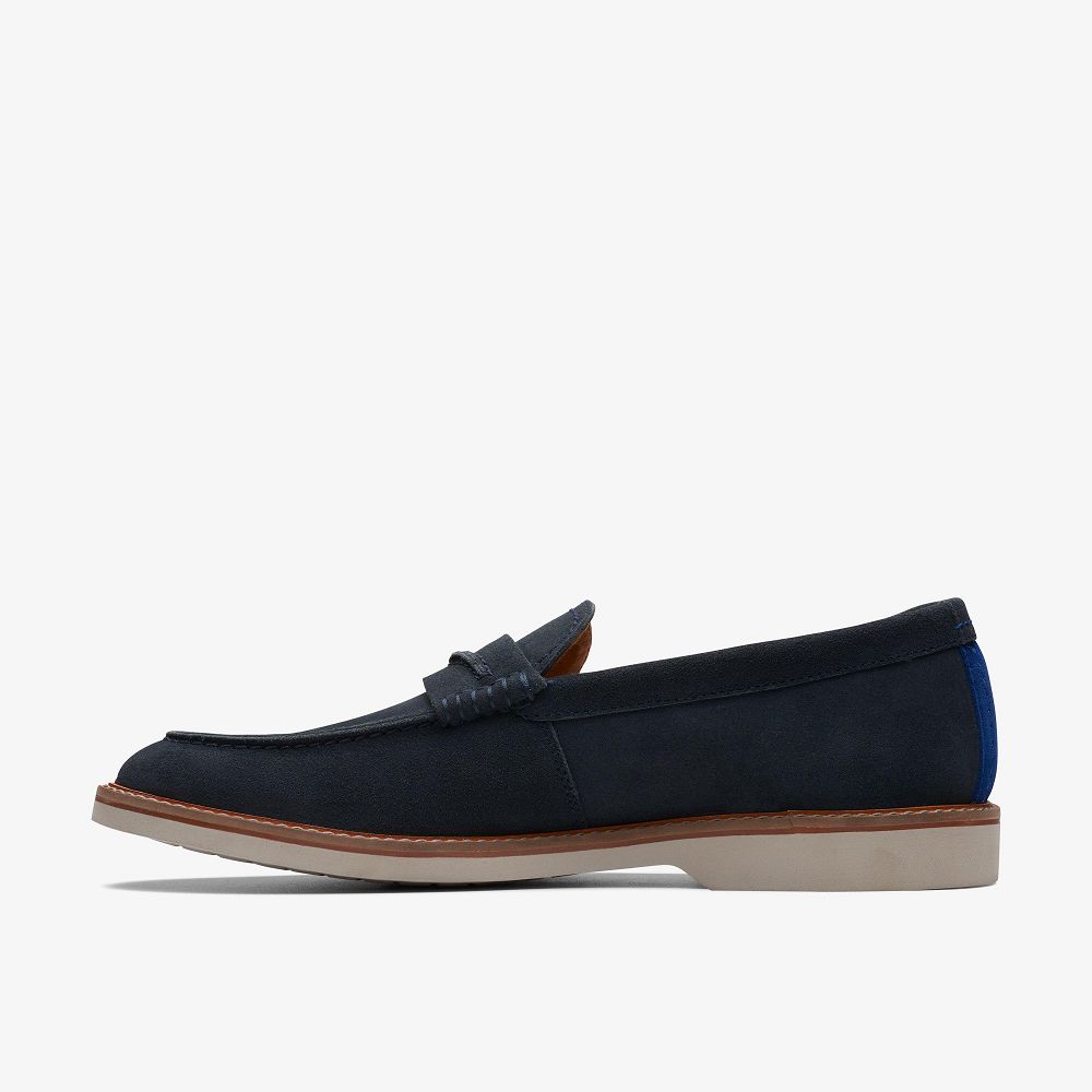 Navy Suede Clarks Atticus Slip Men Loafers | 4761JRVLI