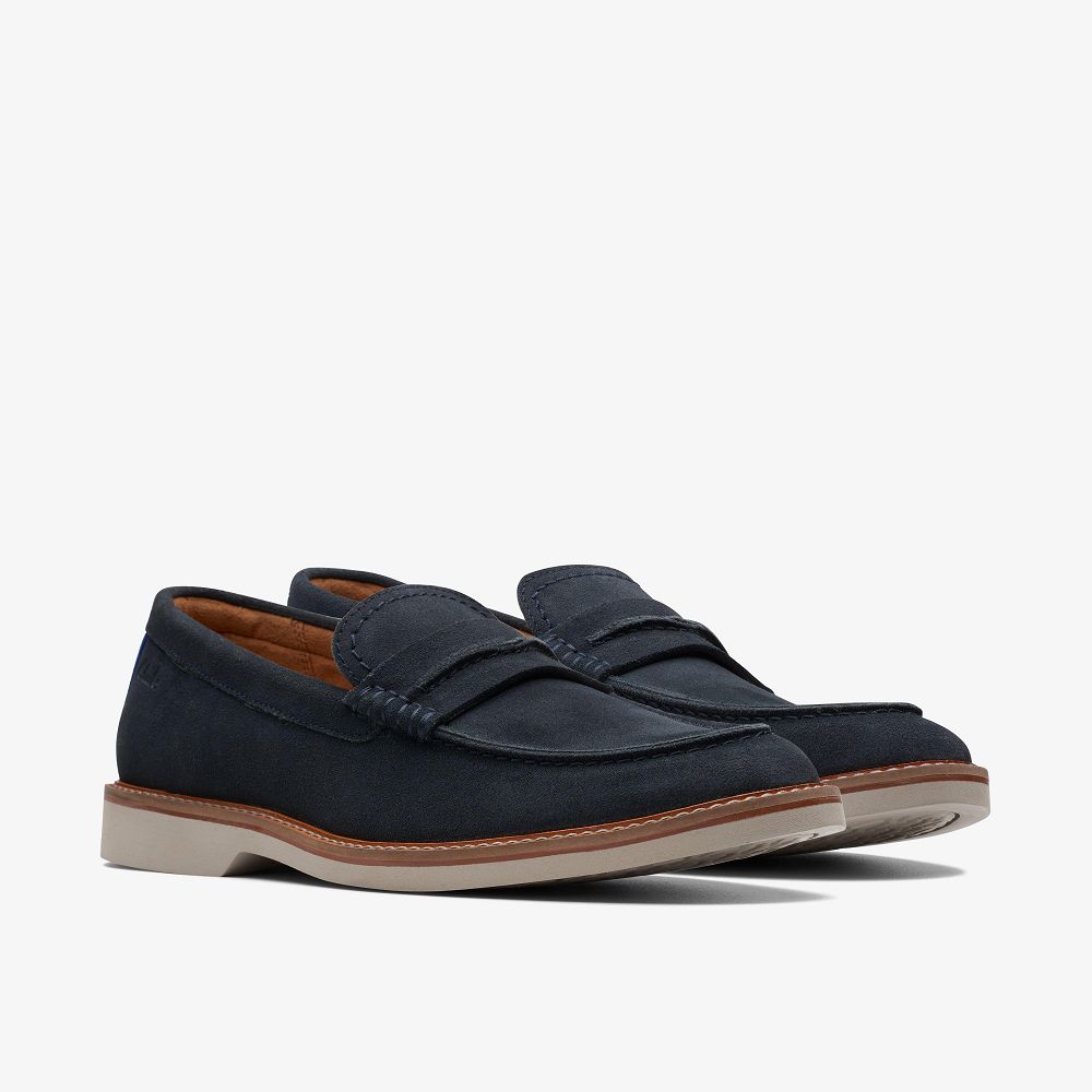 Navy Suede Clarks Atticus Slip Men Loafers | 4761JRVLI