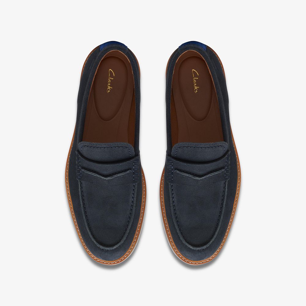 Navy Suede Clarks Atticus Slip Men Loafers | 4761JRVLI