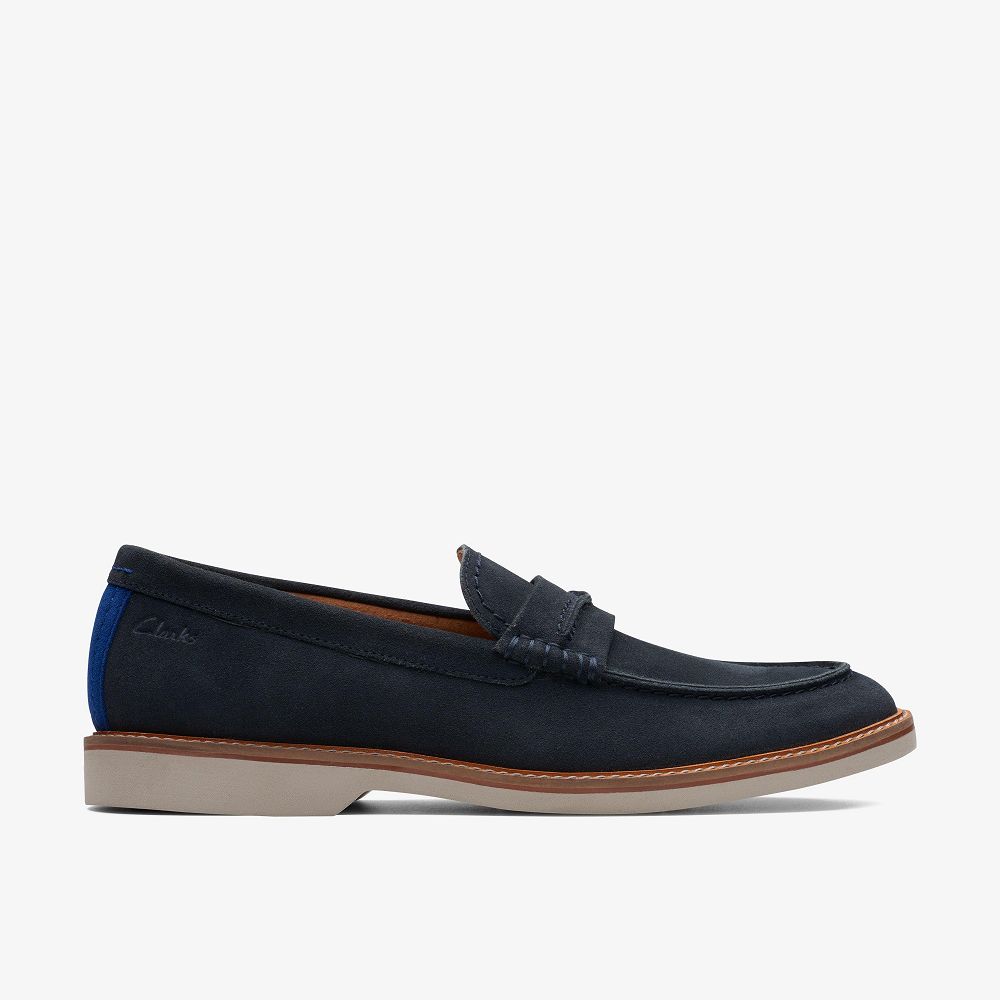 Navy Suede Clarks Atticus Slip Men Loafers | 4761JRVLI