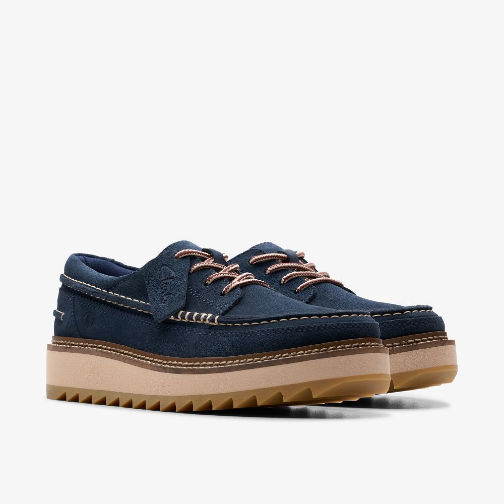 Navy Suede Clarks Clarkhill Lace Men Moccasins | 4205UYAQE