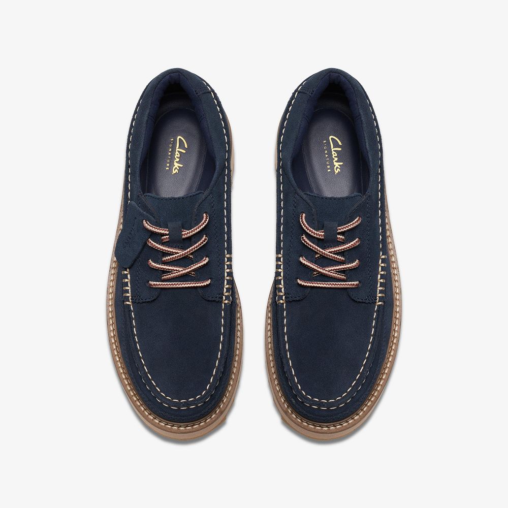 Navy Suede Clarks Clarkhill Lace Men Moccasins | 4205UYAQE