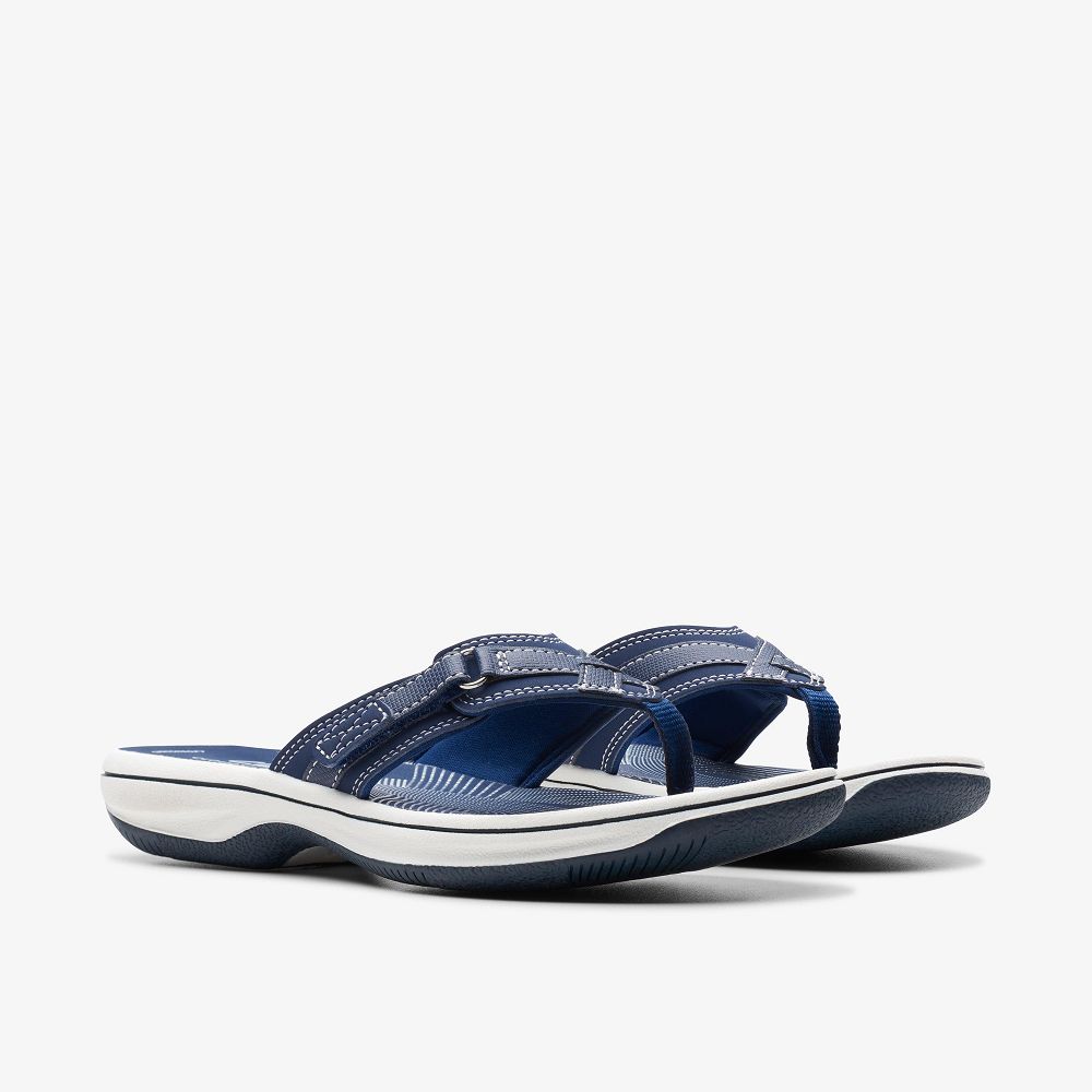 Navy Synthetic Clarks BREEZE SEA Women Sandals | 7810MCRJL