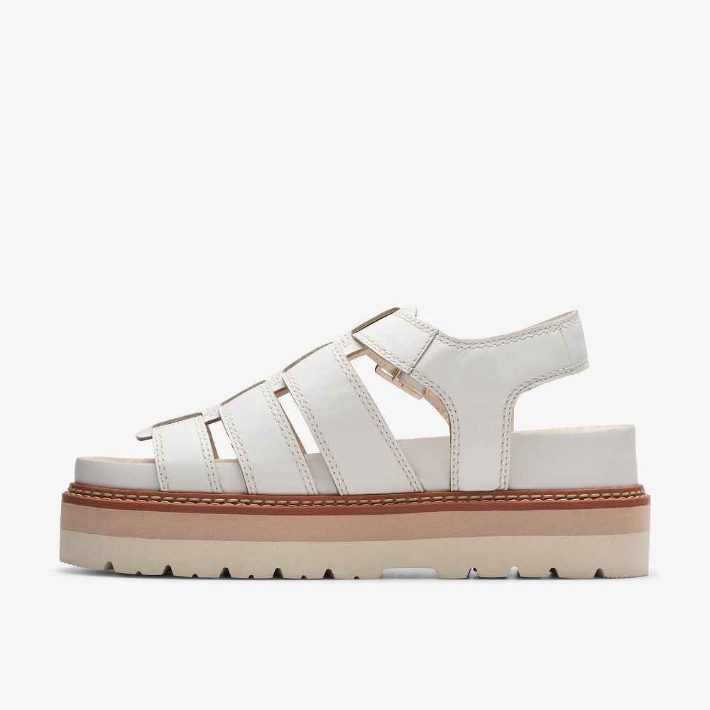 Off White Leather Clarks Orianna Twist Women Sandals | 7802LVSHQ