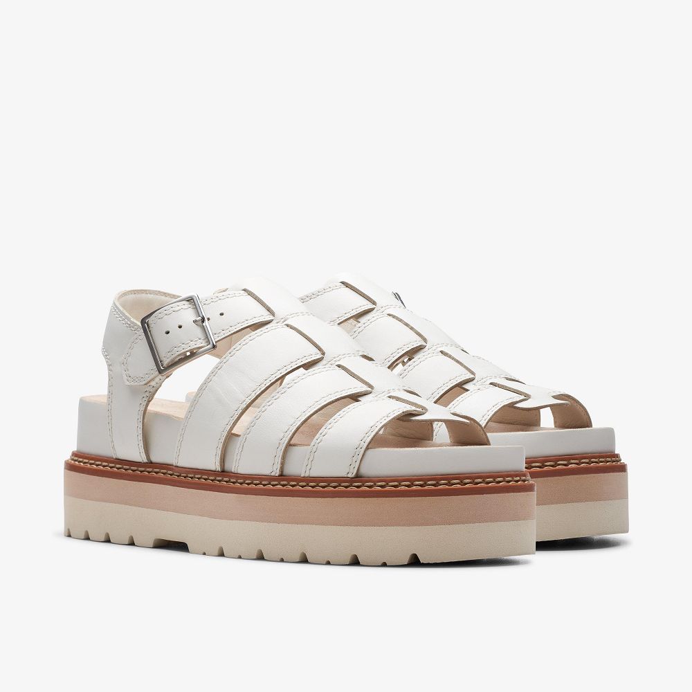 Off White Leather Clarks Orianna Twist Women Sandals | 7802LVSHQ