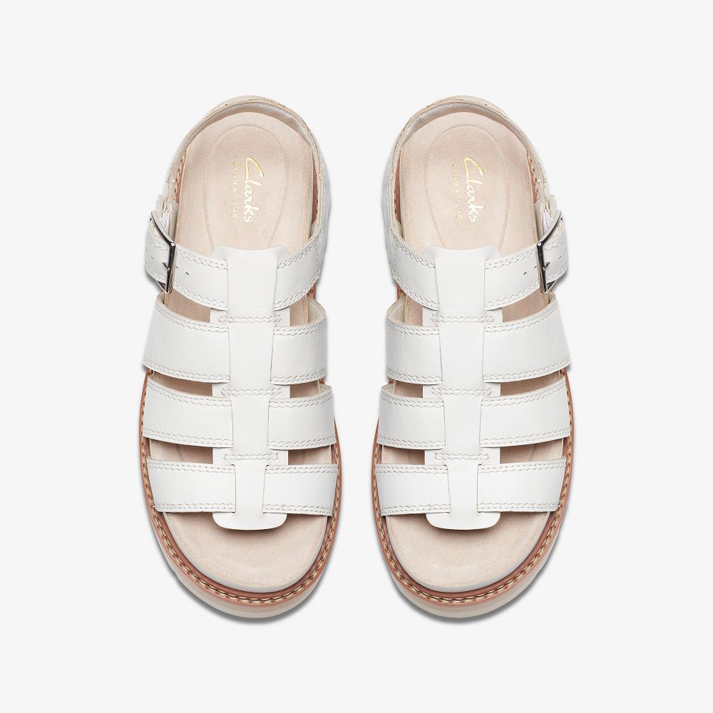 Off White Leather Clarks Orianna Twist Women Sandals | 7802LVSHQ