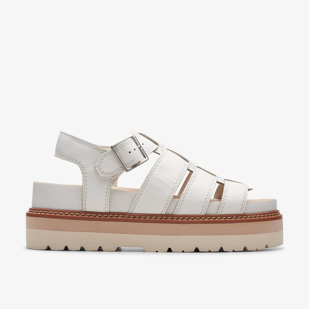 Off White Leather Clarks Orianna Twist Women Sandals | 7802LVSHQ