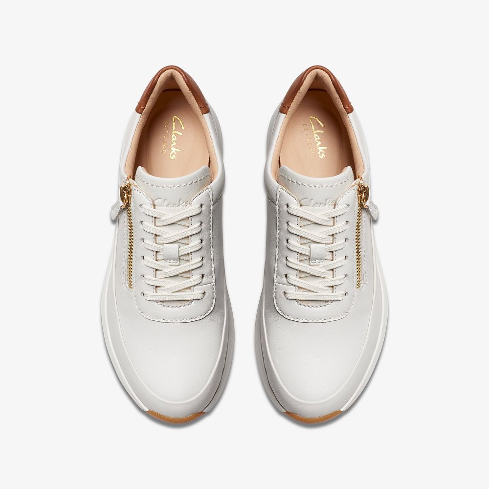 Off White Leather Clarks Tivoli Zip Women Sneakers | 6231WNHLS