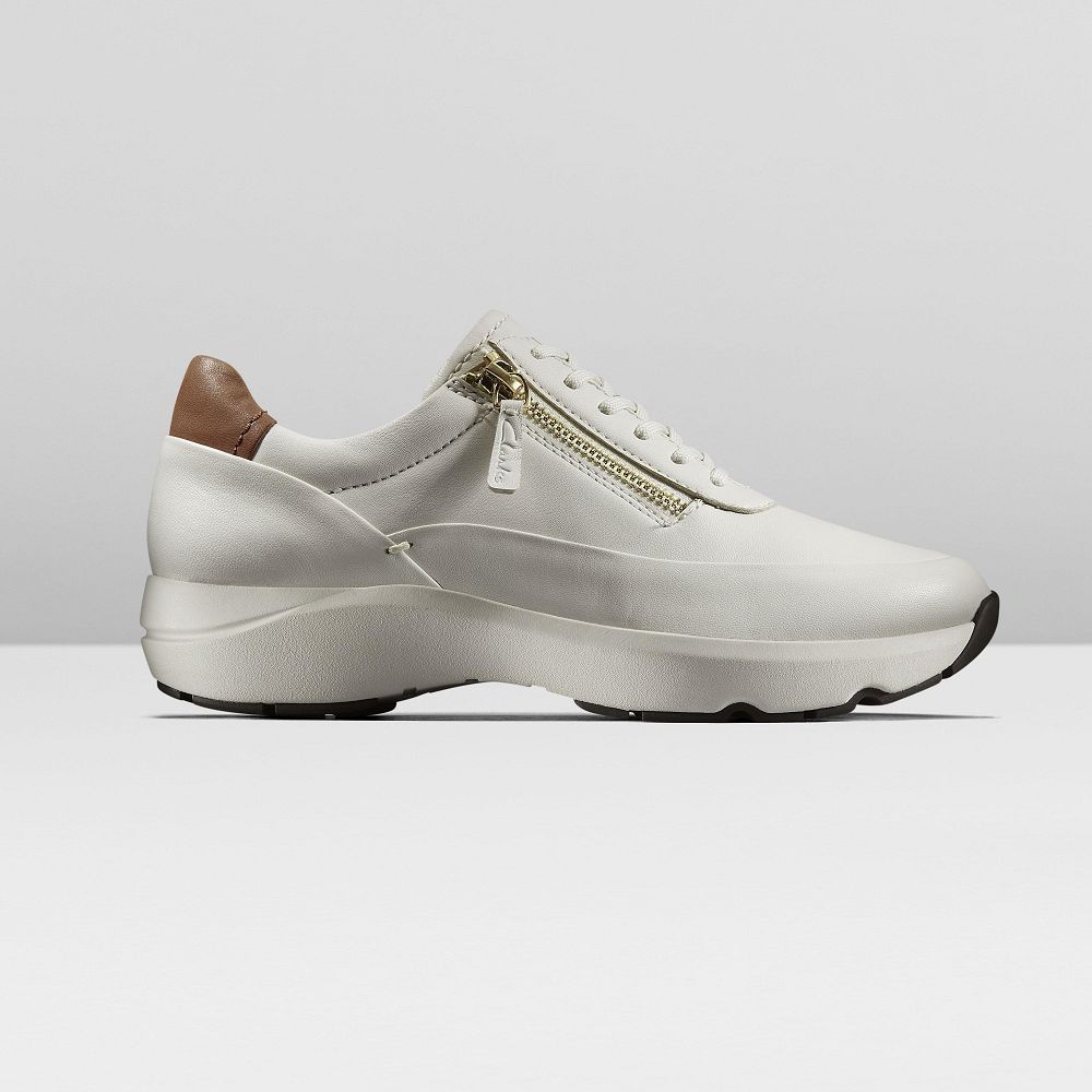 Off White Leather Clarks Tivoli Zip Women Sneakers | 6231WNHLS