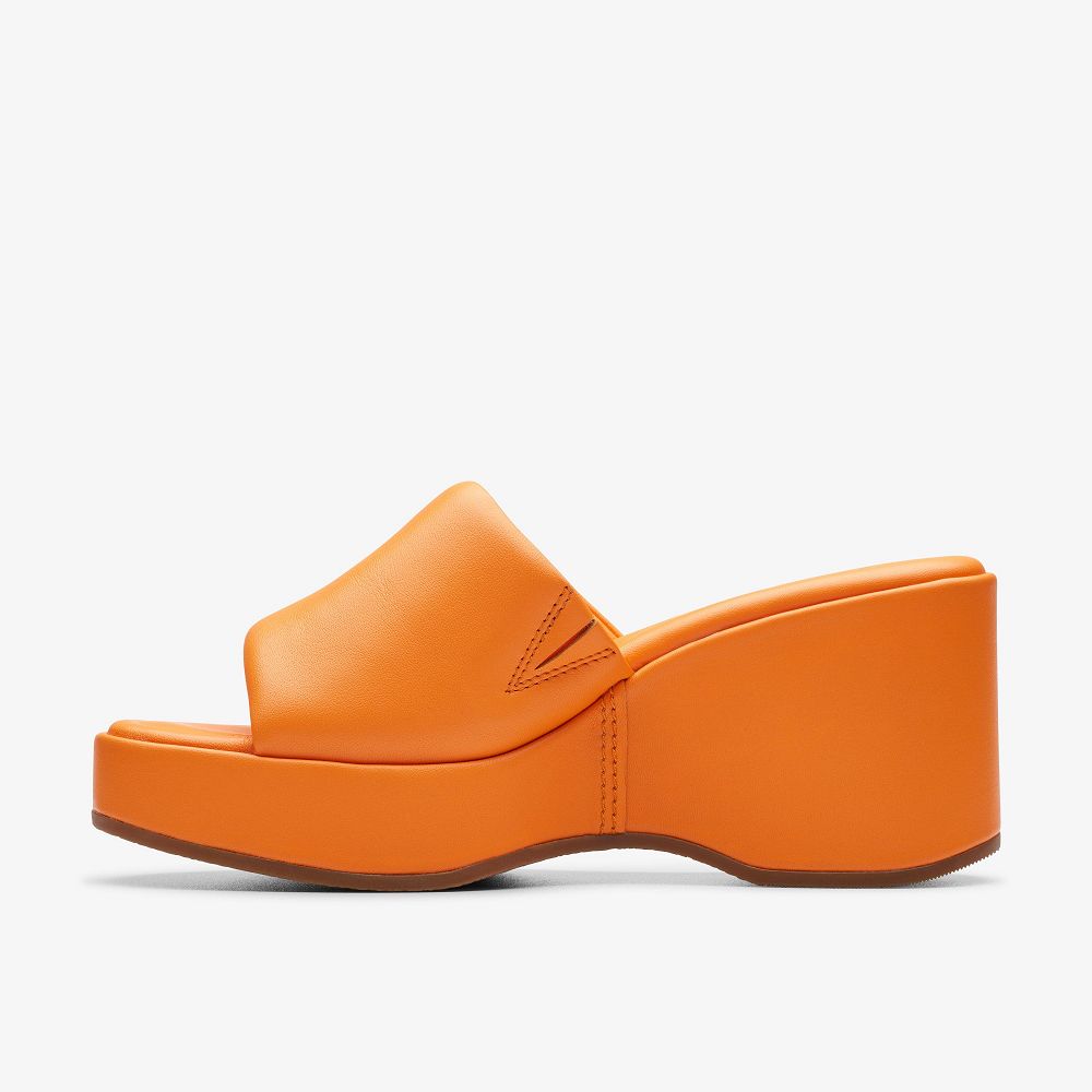 Orange Leather Clarks Manon Glide Women Sandals | 5863CFLZP