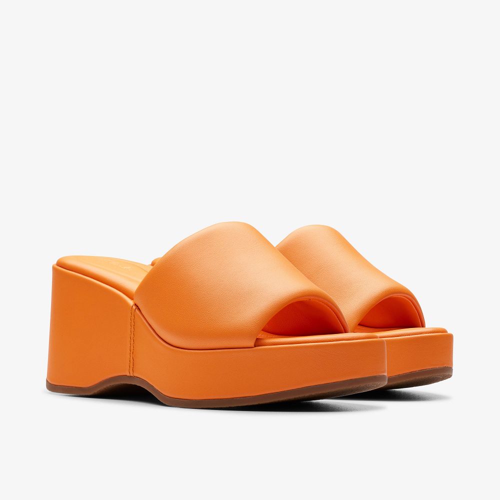 Orange Leather Clarks Manon Glide Women Sandals | 5863CFLZP