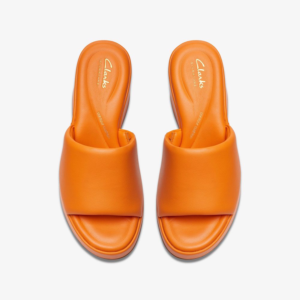 Orange Leather Clarks Manon Glide Women Sandals | 5863CFLZP