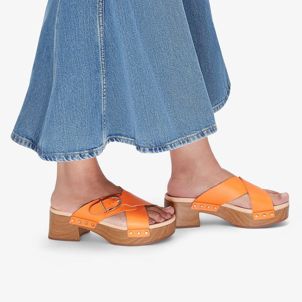 Orange Leather Clarks Sivanne Walk Women Sandals | 7514KTINV