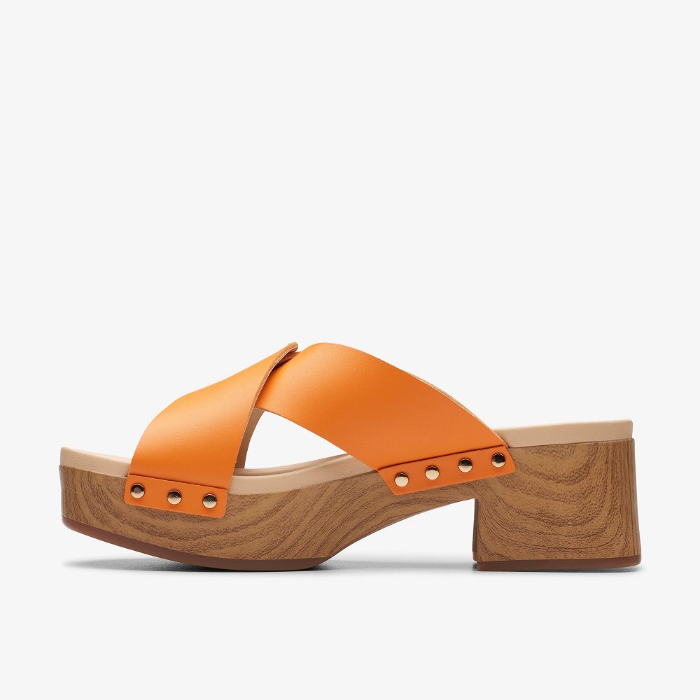 Orange Leather Clarks Sivanne Walk Women Sandals | 7514KTINV