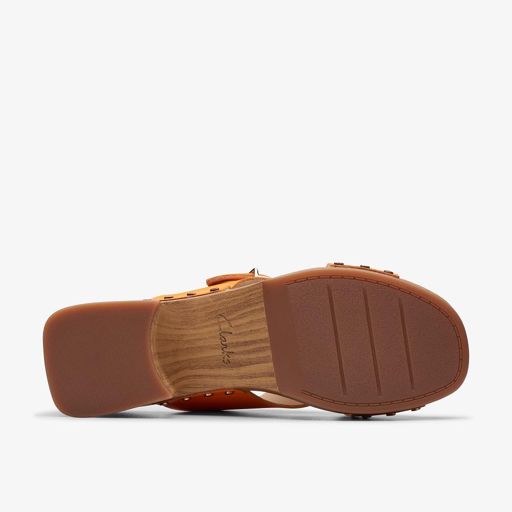 Orange Leather Clarks Sivanne Walk Women Sandals | 7514KTINV