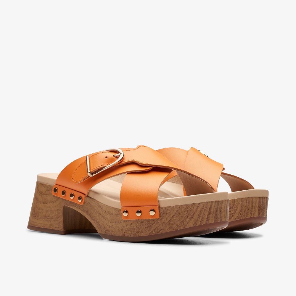 Orange Leather Clarks Sivanne Walk Women Sandals | 7514KTINV