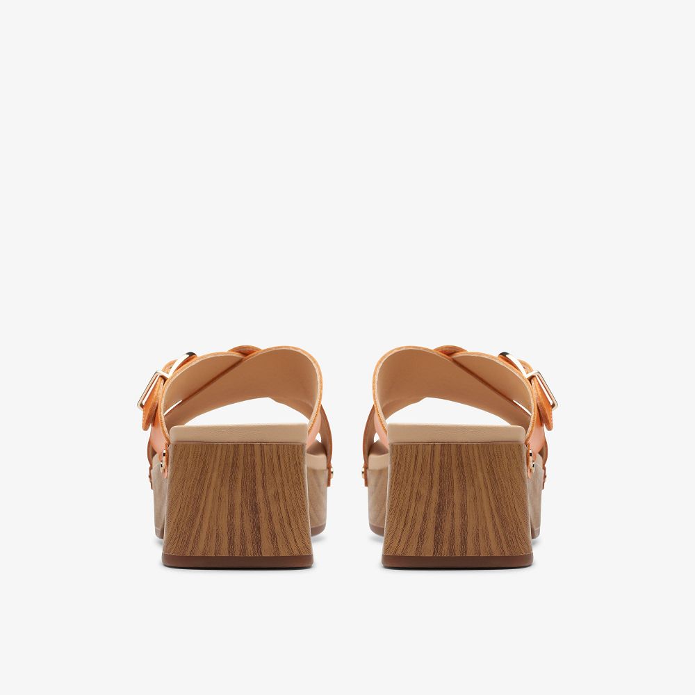 Orange Leather Clarks Sivanne Walk Women Sandals | 7514KTINV