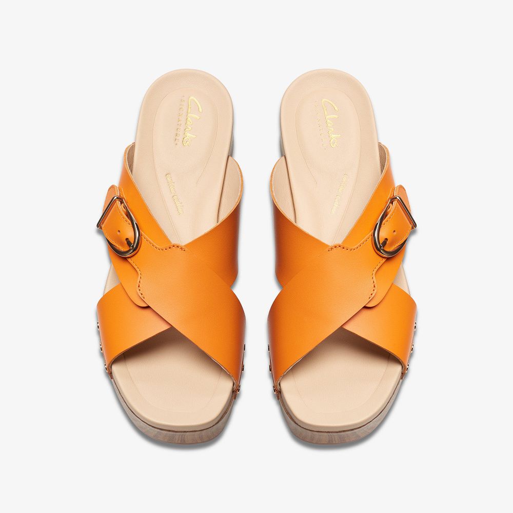 Orange Leather Clarks Sivanne Walk Women Sandals | 7514KTINV