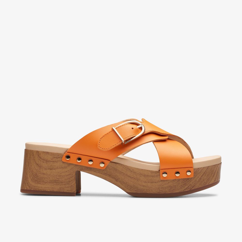 Orange Leather Clarks Sivanne Walk Women Sandals | 7514KTINV