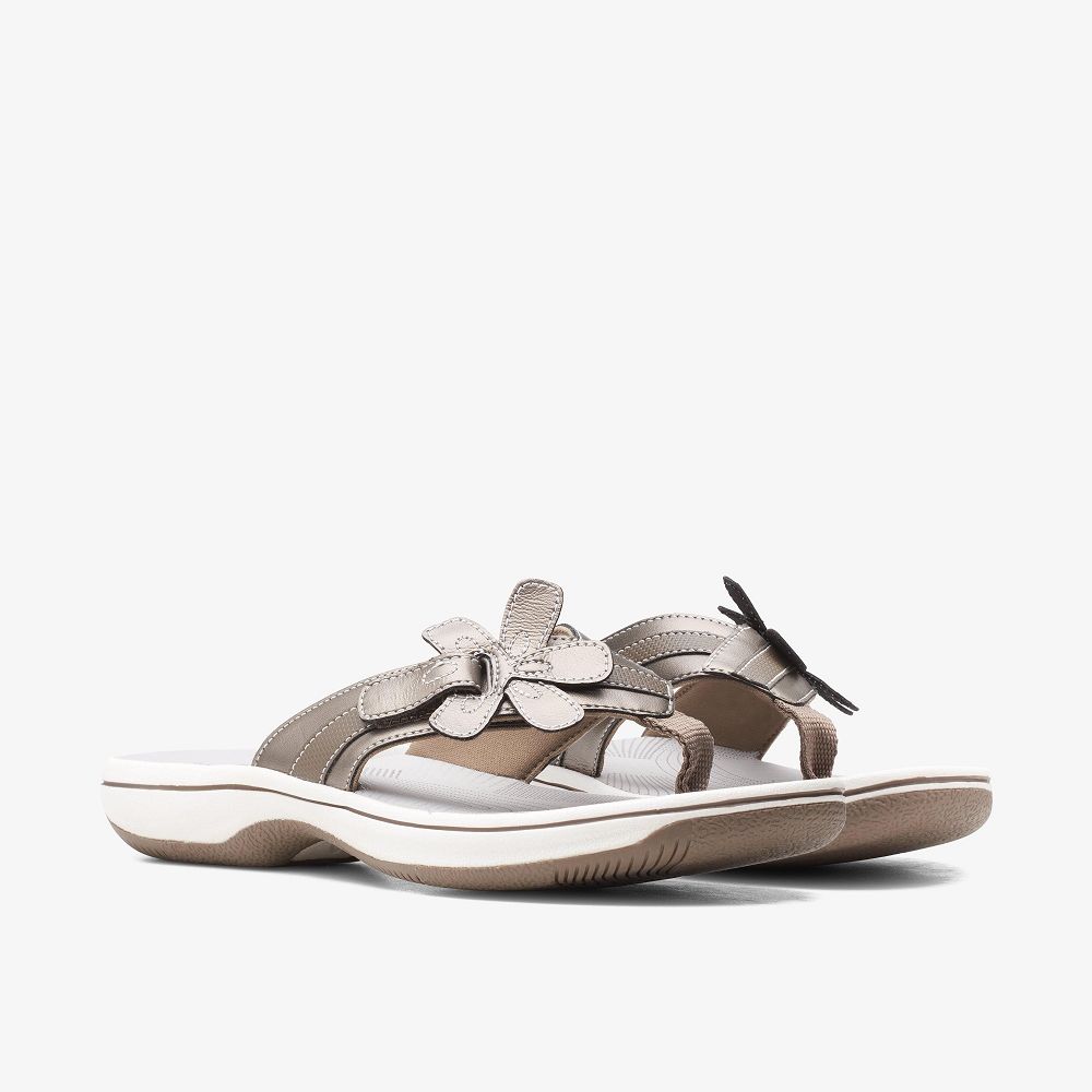 Pewter Clarks Brinkley Flora Women Sandals | 1625GRCNM