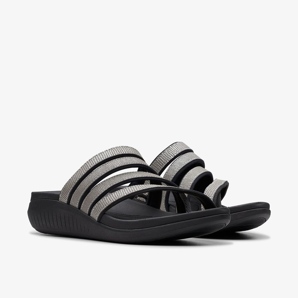 Pewter Metallic Clarks Glide Hi Iris Women Sandals | 6174VHRPK