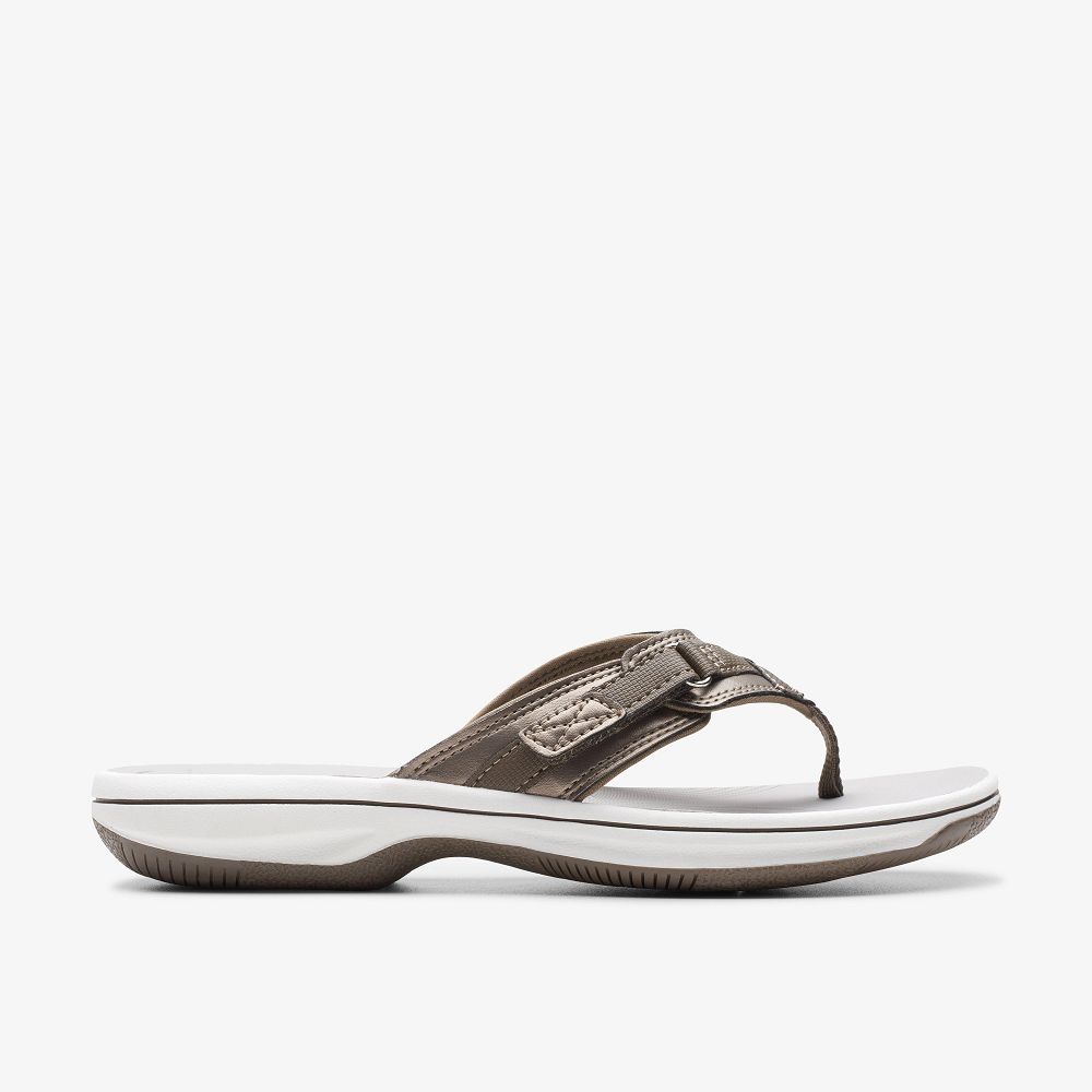 Pewter Synthetic Clarks BREEZE SEA Women Sandals | 9605CKRON