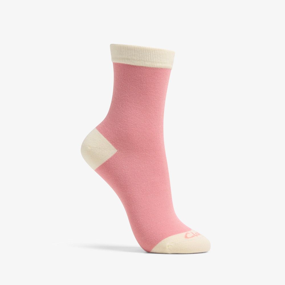 Pink Clarks Ringer Crew Bamboo Women Socks | 0958BZKTC