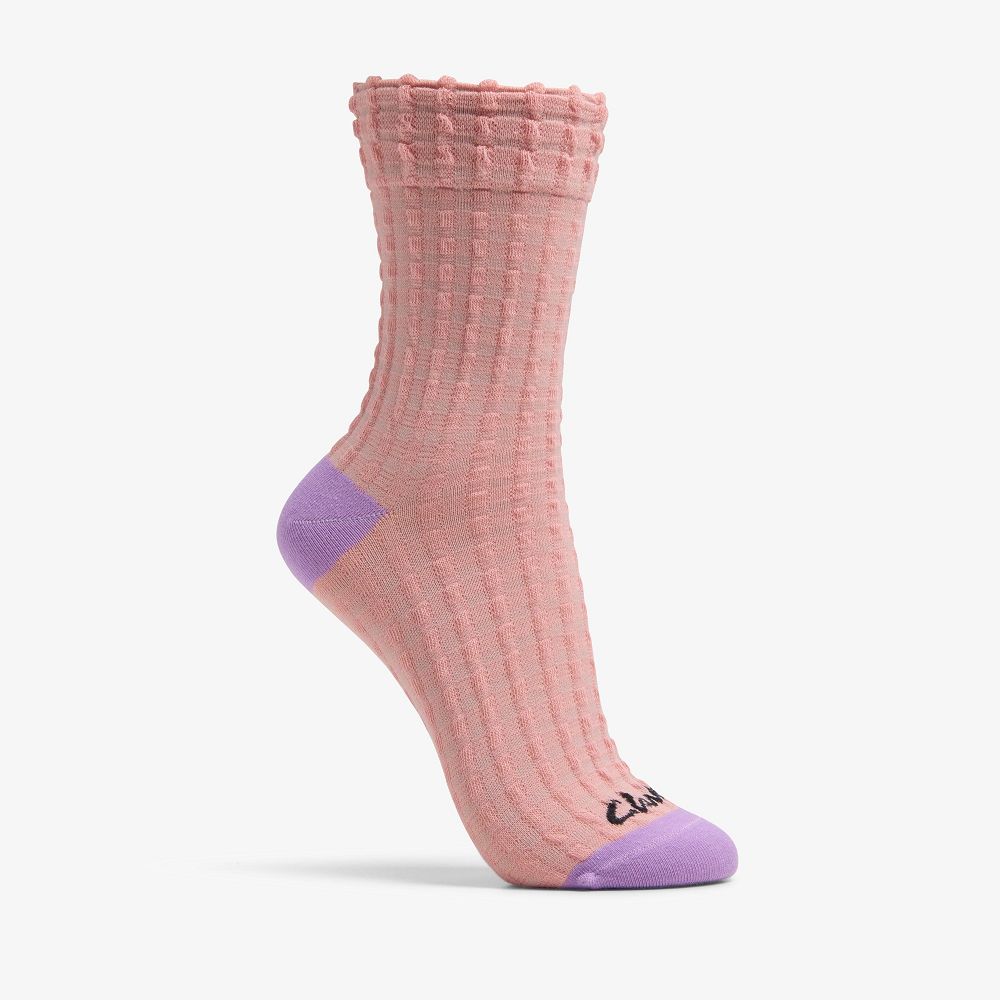 Pink Clarks Waffle Crew Women Socks | 6348HQJGI