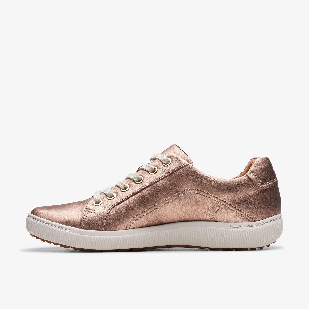 Rose Gold Leather Clarks Nalle Lace Women Sneakers | 9104TJFVX