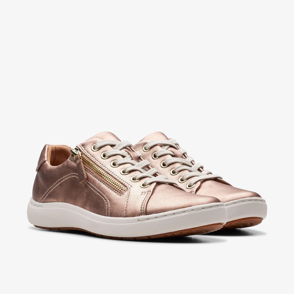 Rose Gold Leather Clarks Nalle Lace Women Sneakers | 9104TJFVX