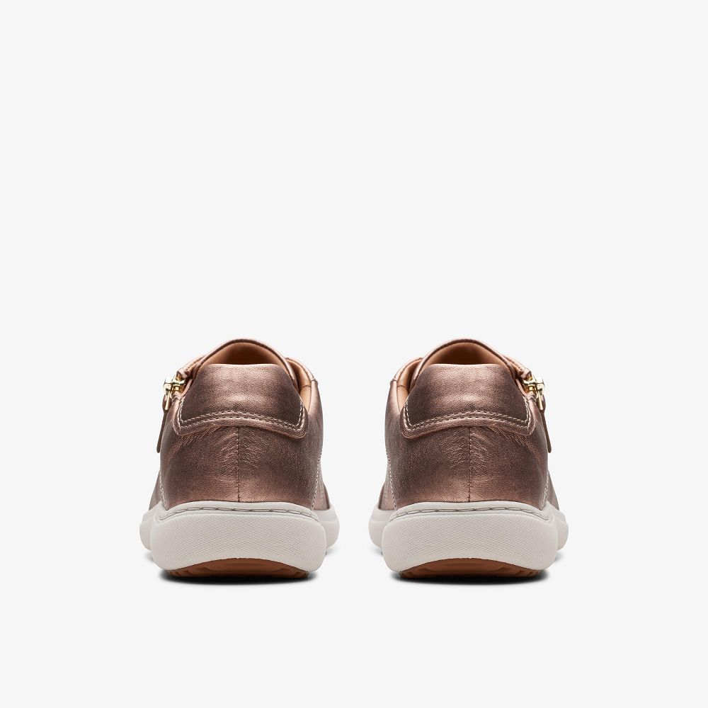 Rose Gold Leather Clarks Nalle Lace Women Sneakers | 9104TJFVX