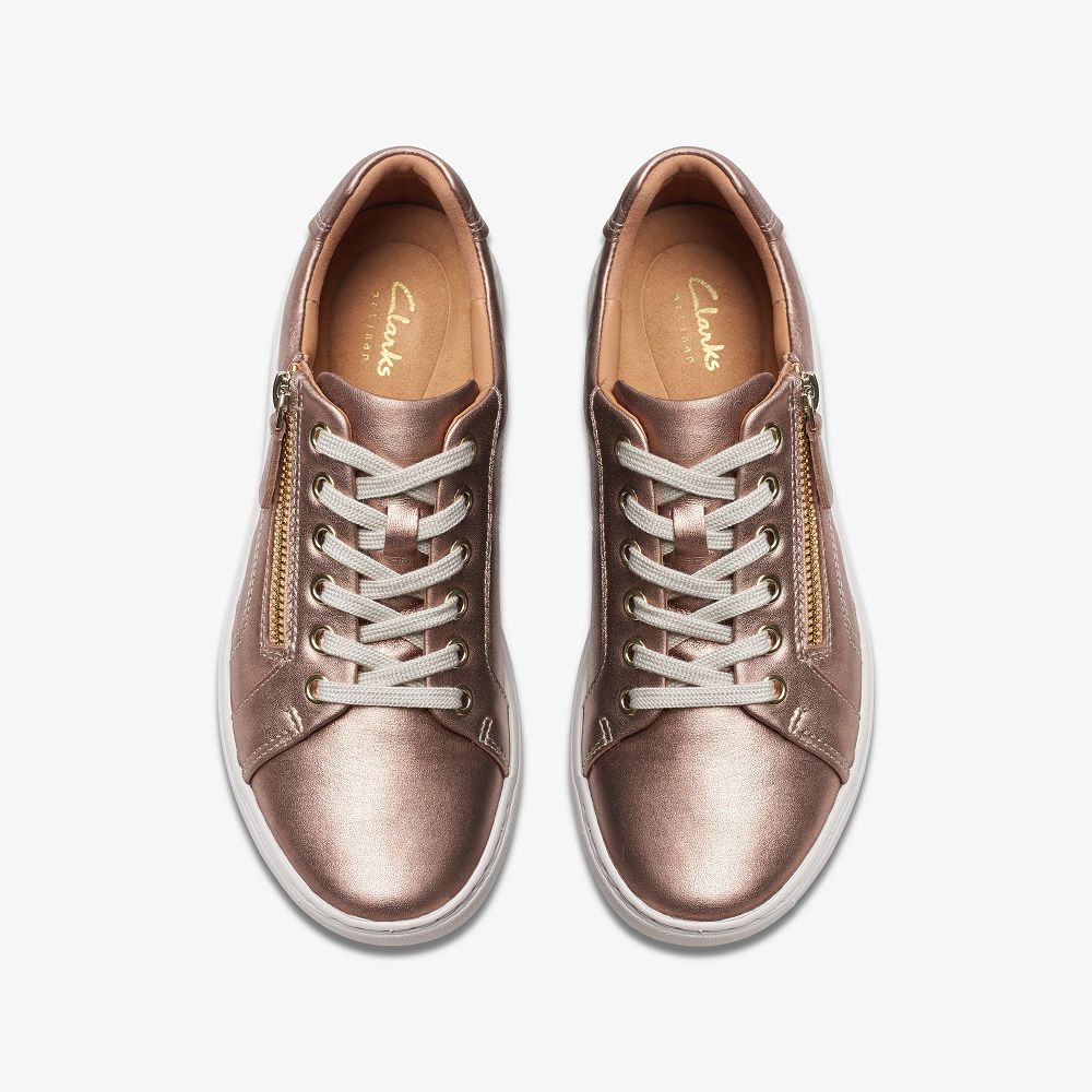 Rose Gold Leather Clarks Nalle Lace Women Sneakers | 9104TJFVX