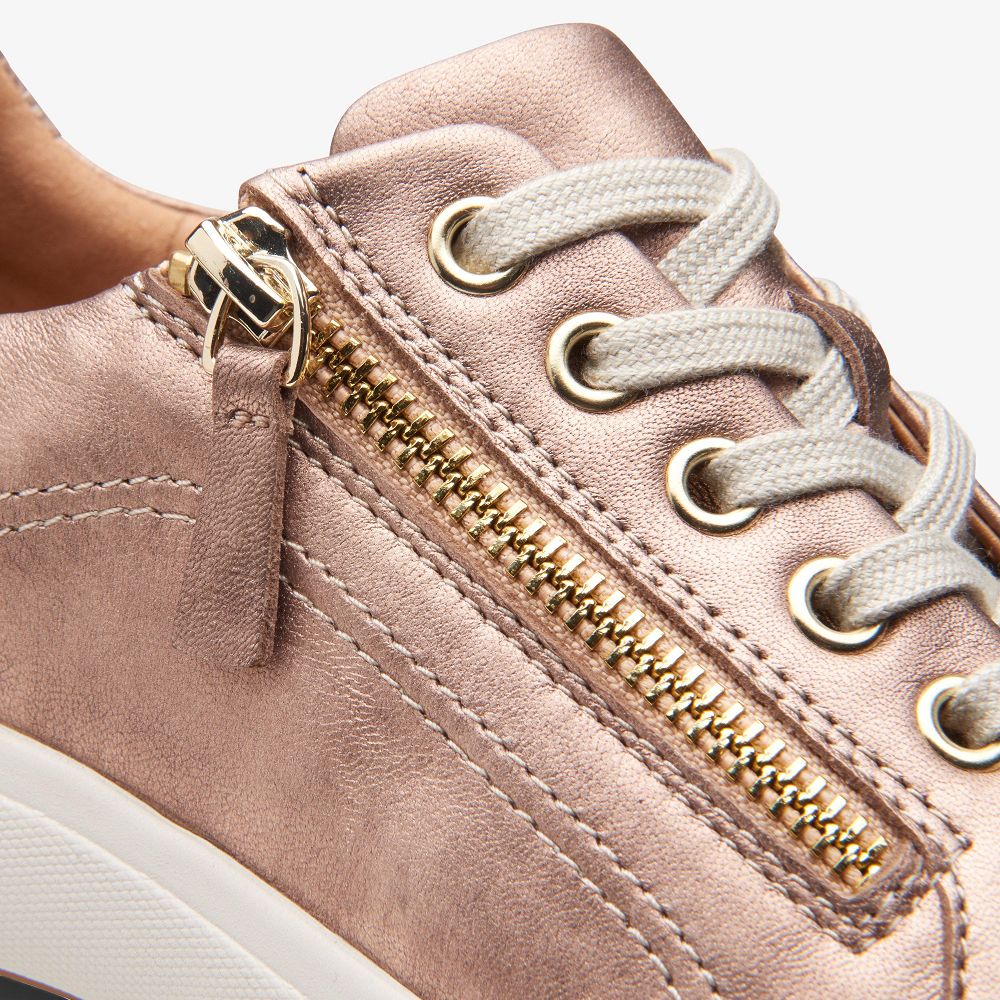 Rose Gold Leather Clarks Nalle Lace Women Sneakers | 9104TJFVX