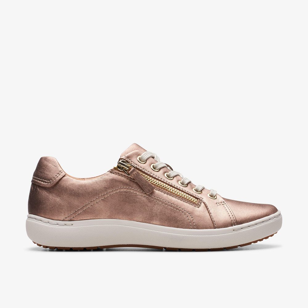 Rose Gold Leather Clarks Nalle Lace Women Sneakers | 9104TJFVX