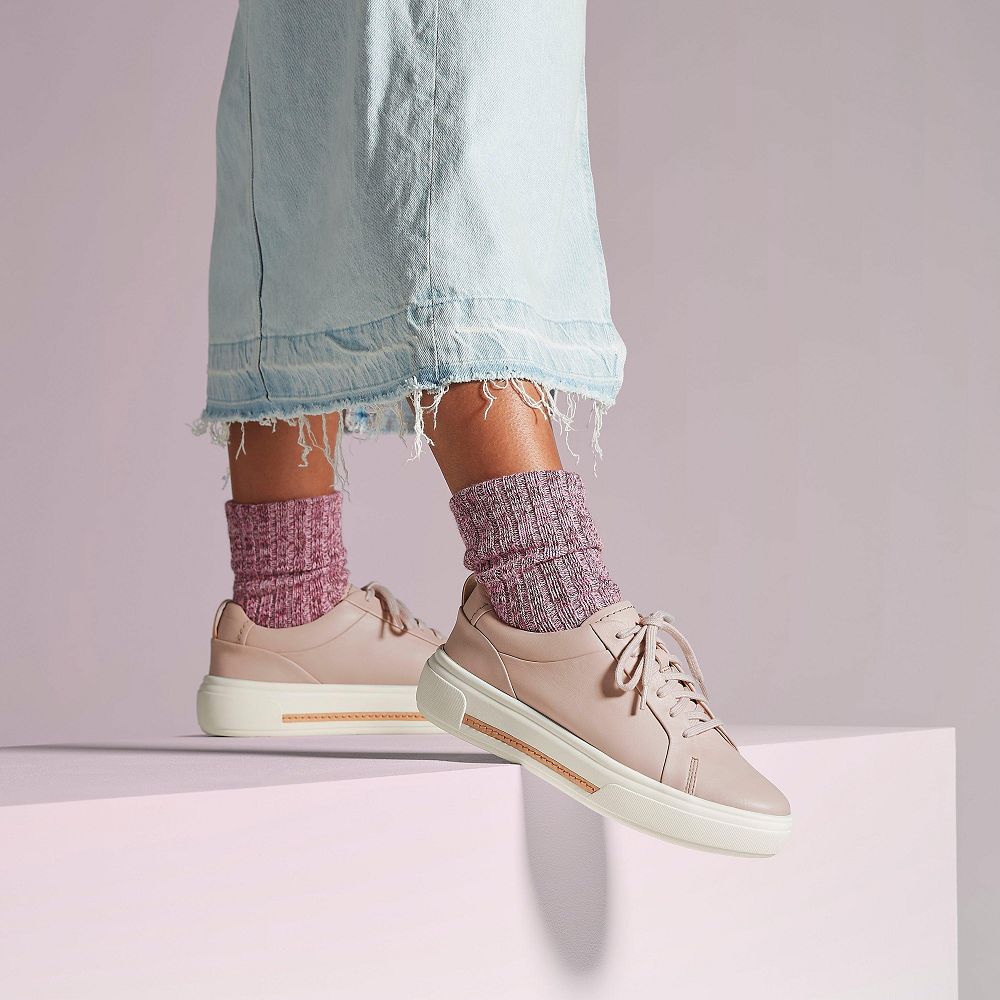 Rose Leather Clarks Hollyhock Walk Women Sneakers | 3759PBNMR