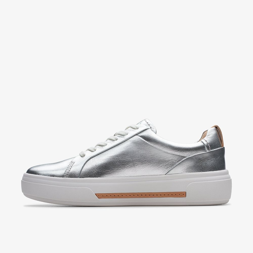 Silver Leather Clarks Hollyhock Walk Women Sneakers | 3548IHBGK