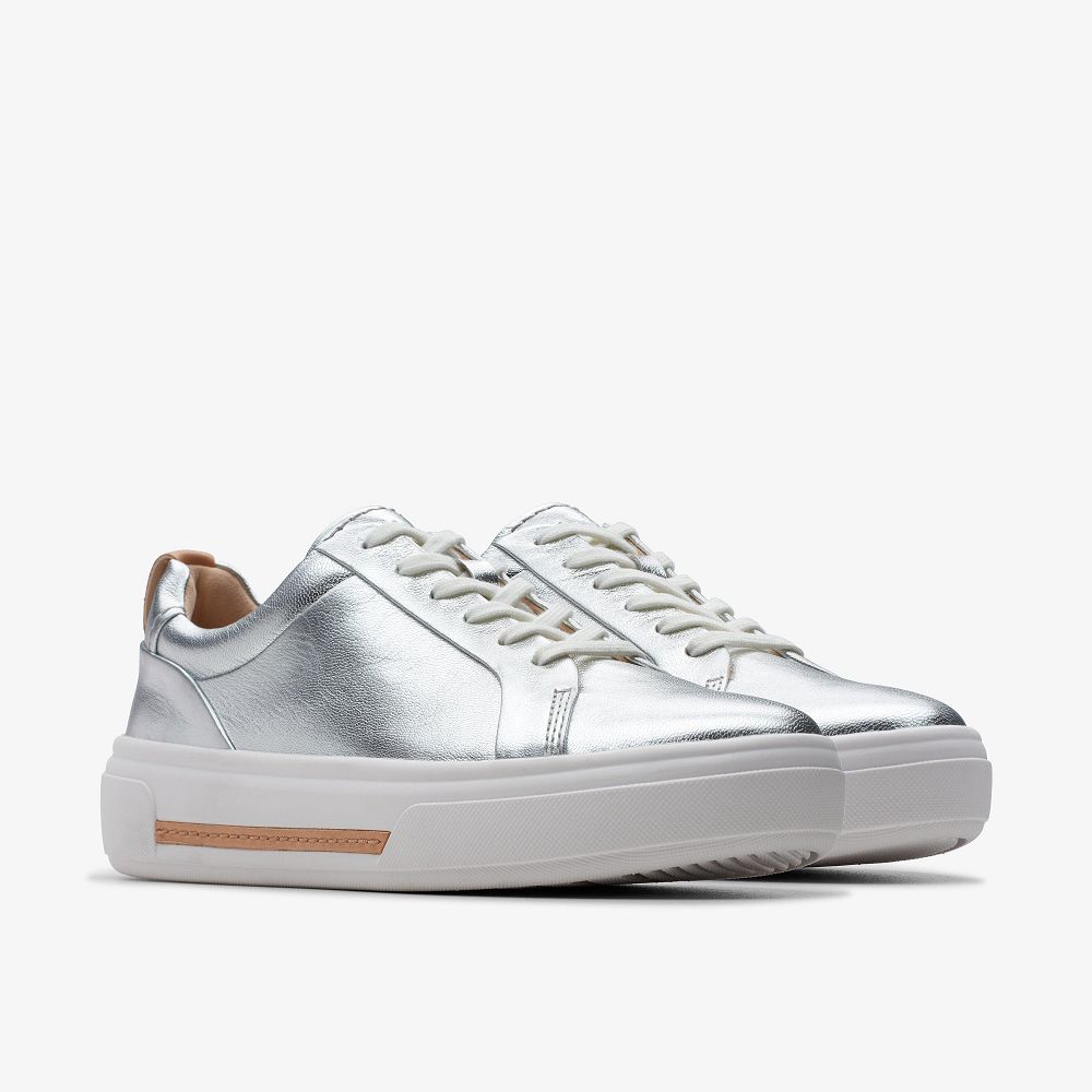 Silver Leather Clarks Hollyhock Walk Women Sneakers | 3548IHBGK