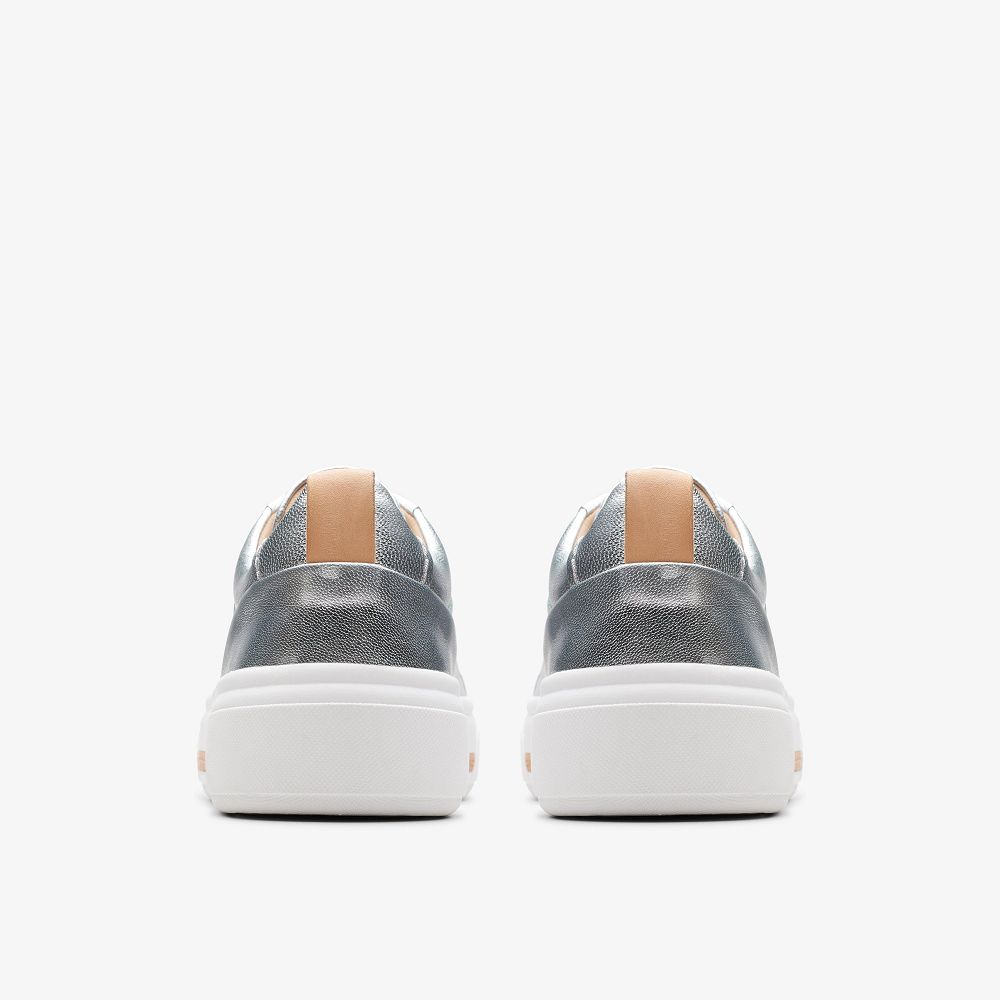 Silver Leather Clarks Hollyhock Walk Women Sneakers | 3548IHBGK