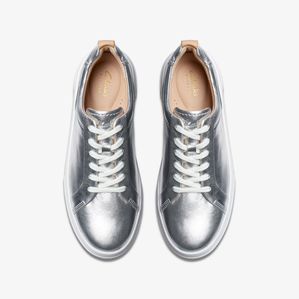 Silver Leather Clarks Hollyhock Walk Women Sneakers | 3548IHBGK