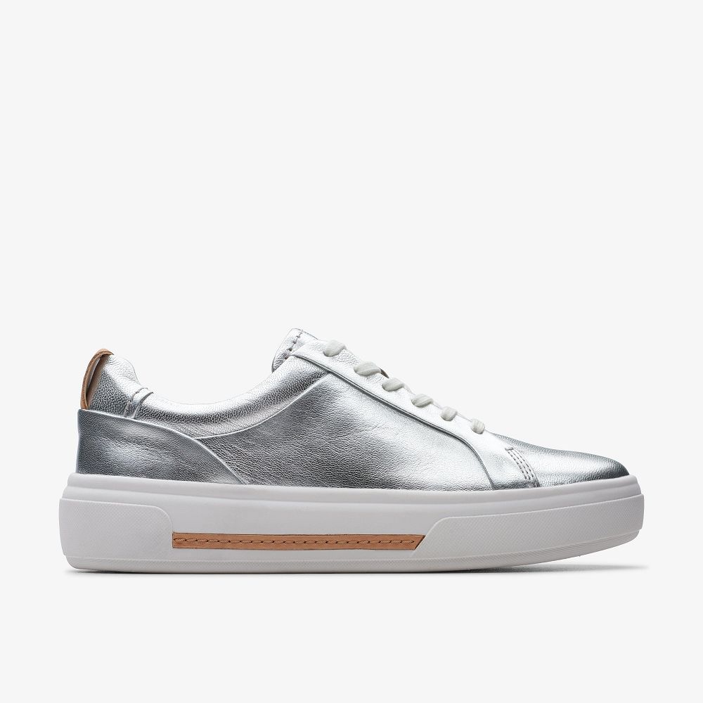 Silver Leather Clarks Hollyhock Walk Women Sneakers | 3548IHBGK