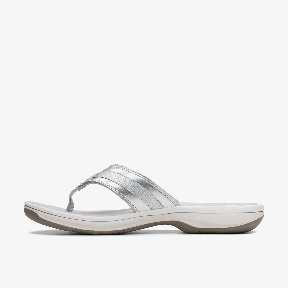 Silver Synthetic Clarks BREEZE SEA Women Sandals | 6593PQBFZ