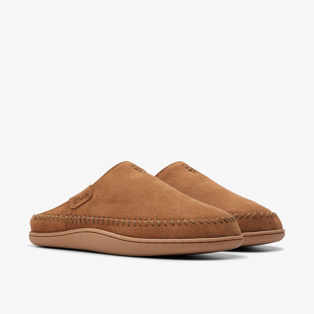 Tan Clarks Frien Wall Men Slippers | 0392SWECI