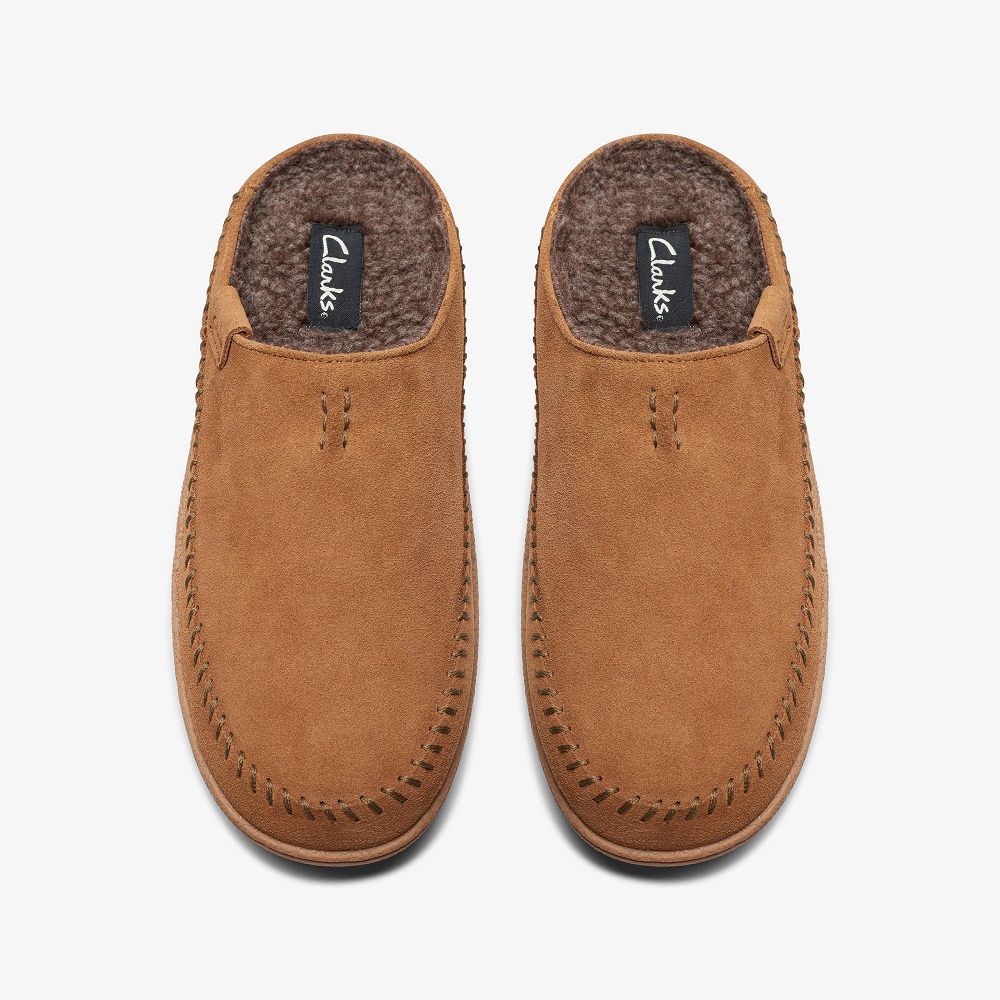 Tan Clarks Frien Wall Men Slippers | 0392SWECI