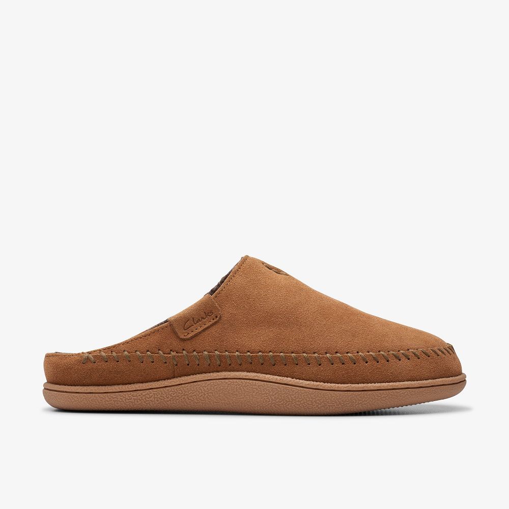 Tan Clarks Frien Wall Men Slippers | 0392SWECI