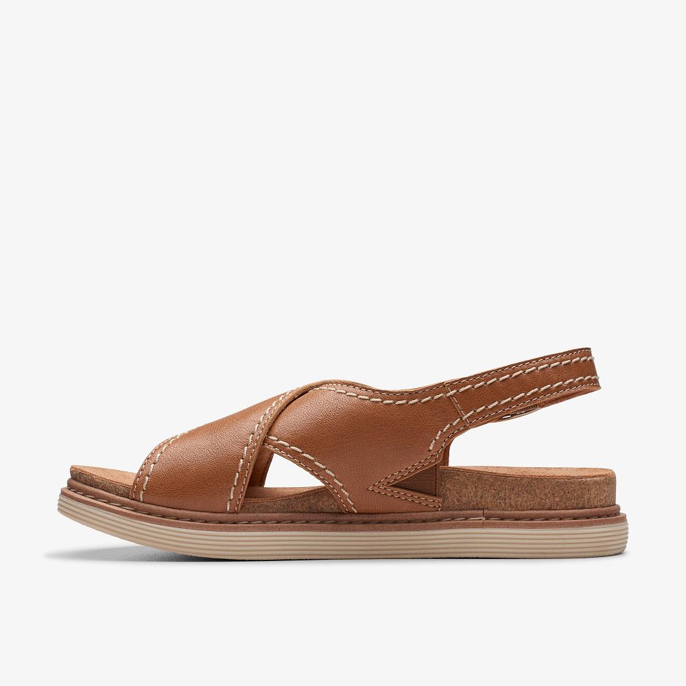 Tan Leather Clarks Arwell Sling Women Sandals | 0836RFGNL