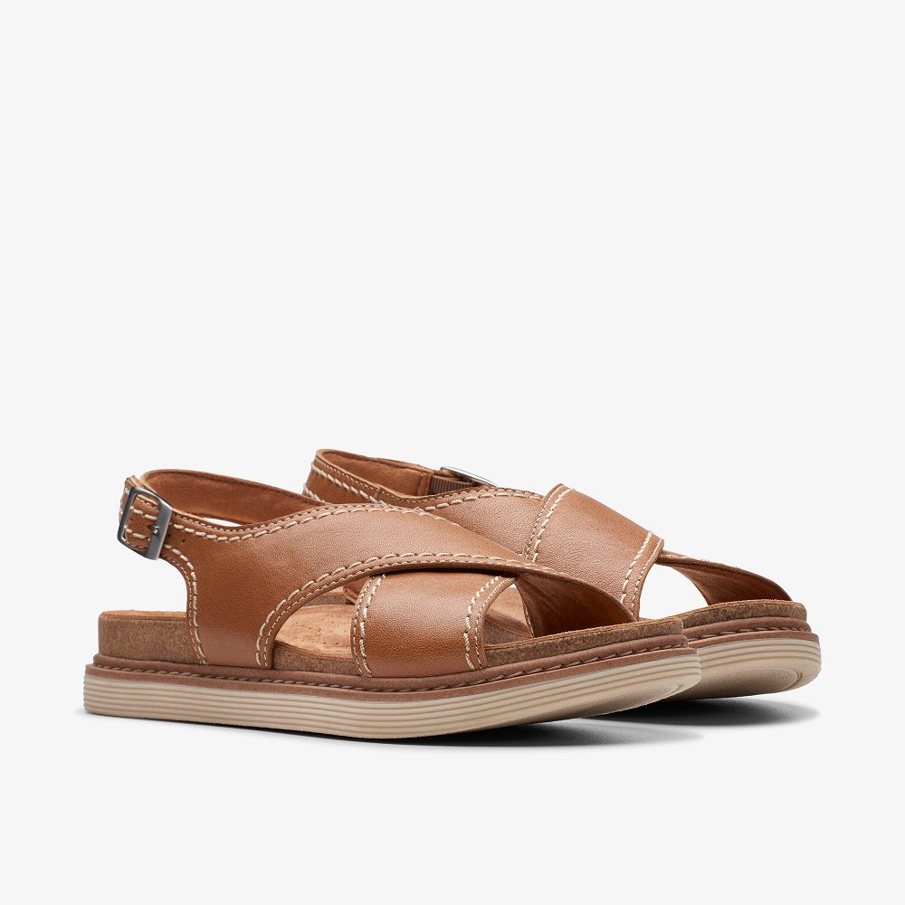 Tan Leather Clarks Arwell Sling Women Sandals | 0836RFGNL