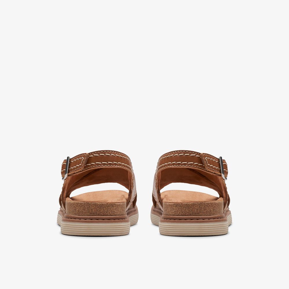 Tan Leather Clarks Arwell Sling Women Sandals | 0836RFGNL