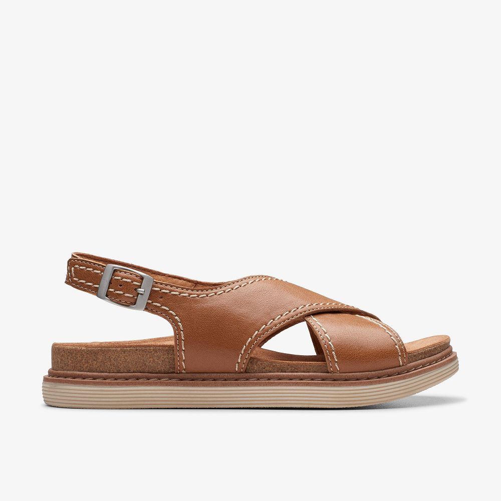 Tan Leather Clarks Arwell Sling Women Sandals | 0836RFGNL