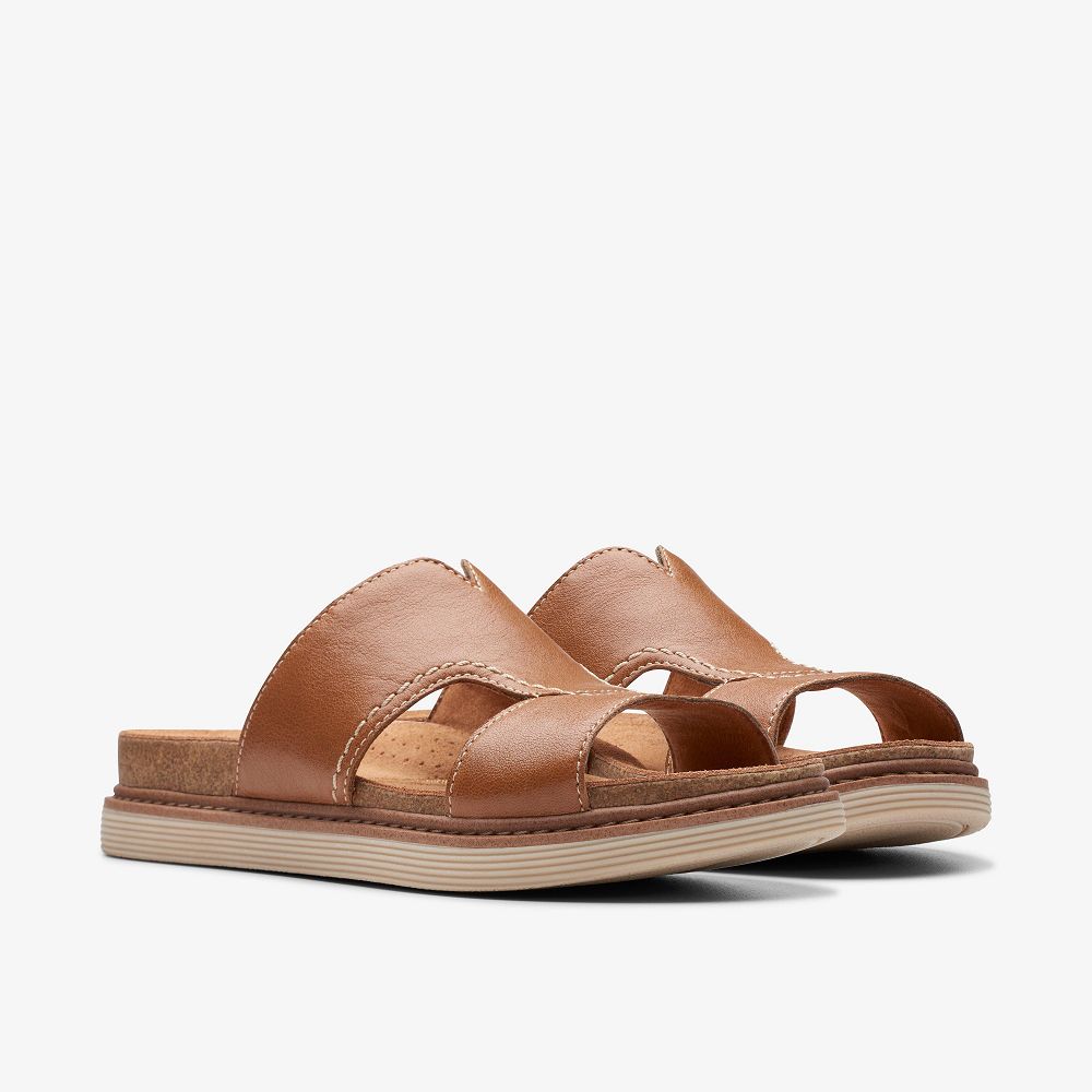 Tan Leather Clarks Arwell Walk Women Sandals | 8160VETMH