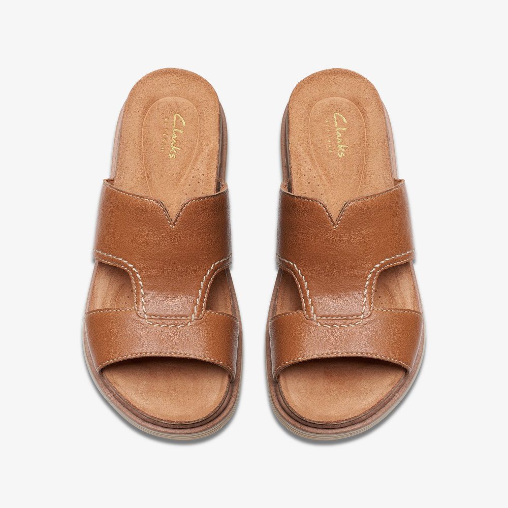 Tan Leather Clarks Arwell Walk Women Sandals | 8160VETMH